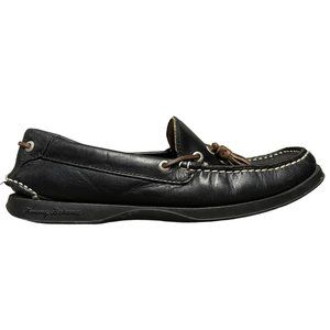 Tommy Bahama Black Brown Leather Square Toe Tassel Boat Loafers Mens Size 7 M